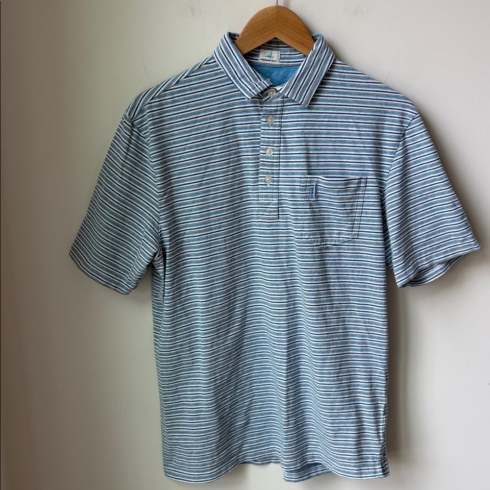 Johnnie-O Hangin' Out Grady Polo in Bondi Blue Stripes Stretch Travel Size M